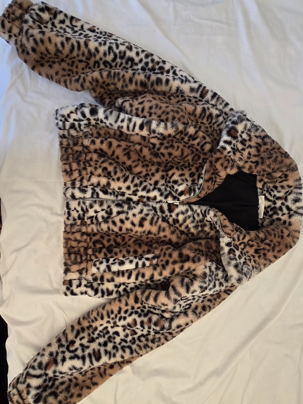No Boundaries Leopard-Print Faux Fur Jacket in Tan and Black